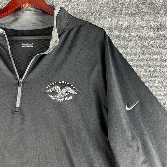 Nike Mens XL 1/4 Zip Pullover Black Gray Stretch Long Sleeve First American Logo - Picture 3 of 7